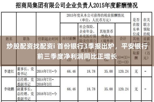 炒股配资找配资i 首份银行3季报出炉，平安银行前三季度净利润同比正增长