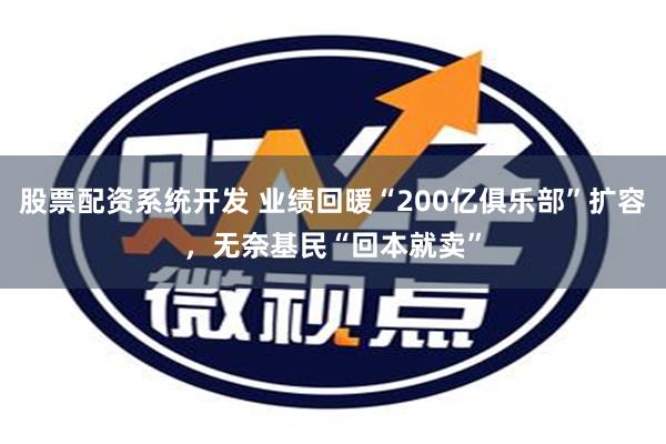 股票配资系统开发 业绩回暖“200亿俱乐部”扩容，无奈基民“回本就卖”